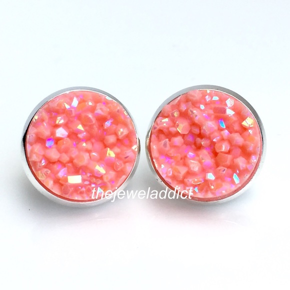 3 for 15🎀 Peachy Pink faux druzy earrings - Picture 2 of 6